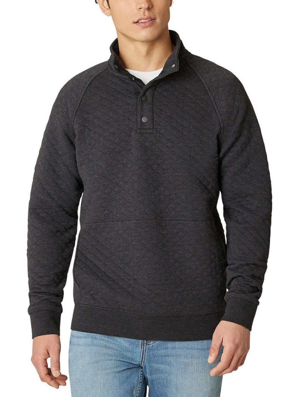 Eddie Bauer Men's L Quilted Quarter Snap Neck Pullover Sweatshirt Charcoal Gray